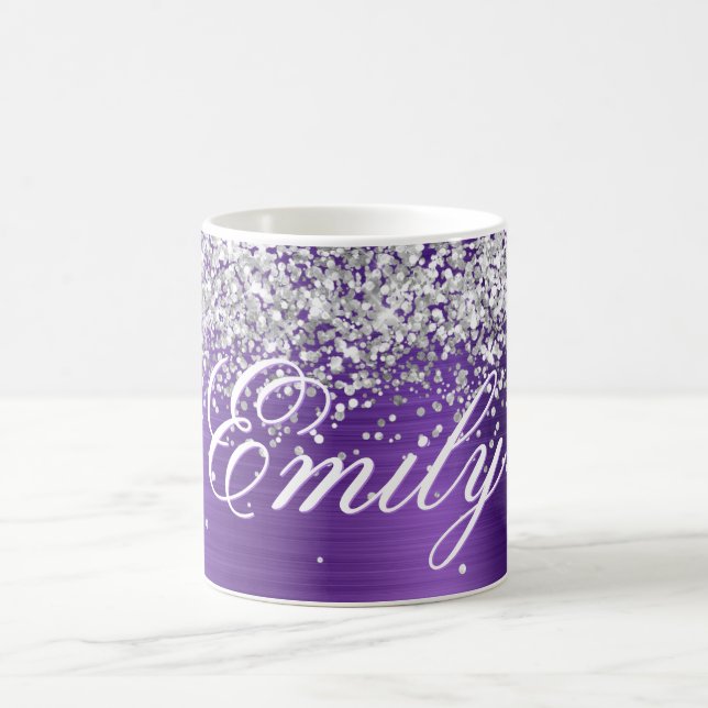Caneca De Café Folha de Ametist de Glitter Silver Personalizada (Centro)