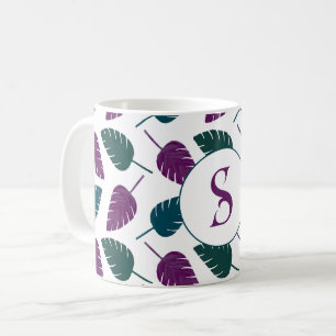 Caneca De Café Folha de Banana Tropical Inicial Personalizada