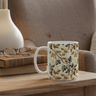Caneca De Café Folha de Carvalho Vintage Azul e Dourado Elegant