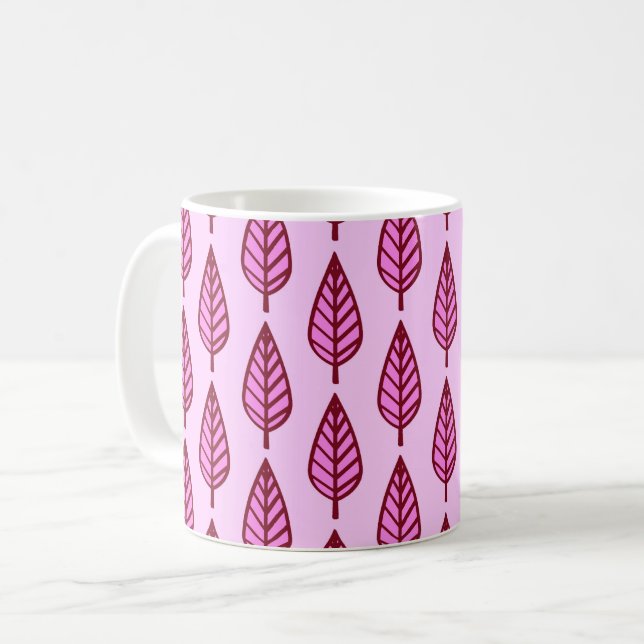 Caneca De Café Folha de faia - rosa e burgundy (Frente Esquerda)