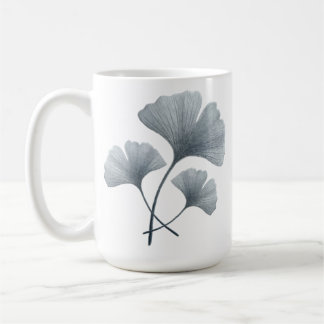 Caneca De Café Folha de Ginkgo Azul Personalizada com Nome
