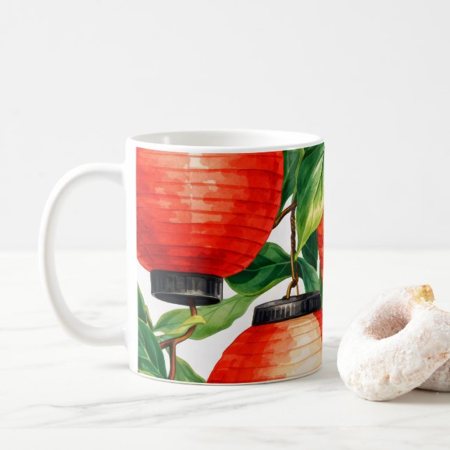 Caneca De Café Folha de Lanterna Japonesa Vermelha (Com Donut)