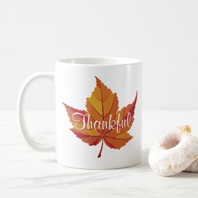 Caneca De Café Folha de Letras Agradecida e Folha Laranja (Com Donut)
