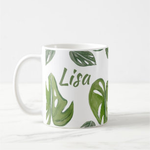 Caneca De Café Folha de Monstera Adansonii de Aquarela à Mão para
