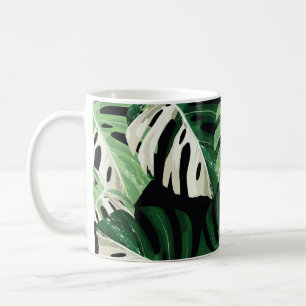 Caneca De Café Folha de Monstera Padrão Exótico Preto