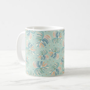 Caneca De Café Folha de Monstera - Turquesa, Verde, Coral, Mostar