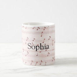Caneca De Café Folha de Notas Musicais Rosa