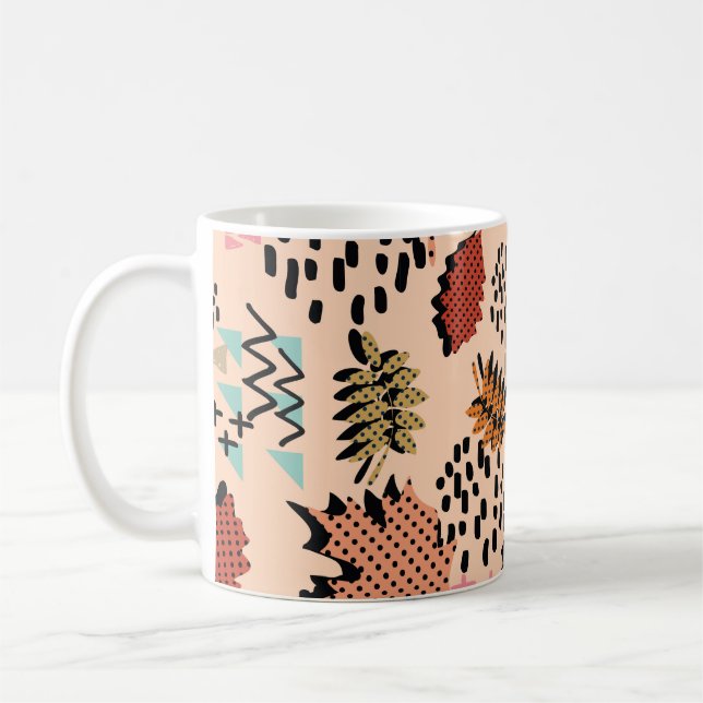 Caneca De Café Folha de outono de Memphis e folhas com geometa (Esquerda)