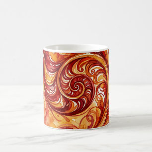 Caneca de Café Folha de Samambaia Abstrata Vermelh