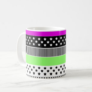 Caneca De Café Folha de tiras de listras brancas e pretas e neon