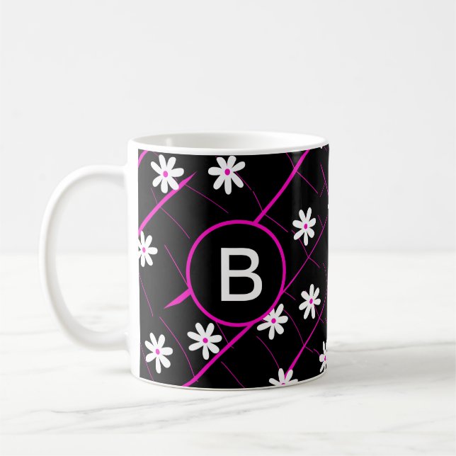 Caneca De Café Folha e flores tropicais pretas (Esquerda)