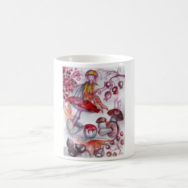 Caneca De Café FOLHA MÁGICA DE MUSHROOMS Fantasia Branca Vermelha (Centro)