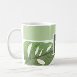 Caneca De Café Folha Monstera Verde Monograma