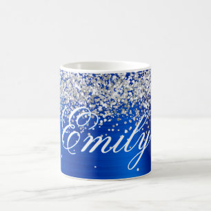 Caneca De Café Folha Real Azul de Prata Personalizada