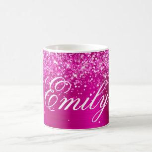 Caneca De Café Folha Rosa Quente da Glittery Personalizada