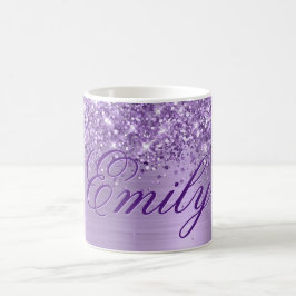Caneca De Café Folha Roxa Personalizada Glittery