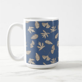 Caneca De Café Folha Rústica Silhouettes, Azul Denim, Khaki, Crem