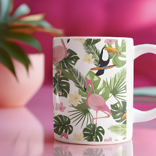 Caneca De Café Folha Tropical Flamingo