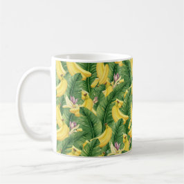 Caneca De Café Folha Tropical Pintada à Mão e Fruta em Aquarela