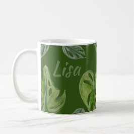 Caneca De Café Folha Verde de Monstera Adansonii em Aquarela à Mã