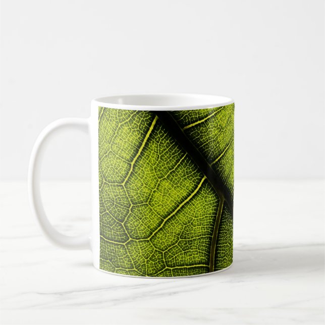 Caneca De Café Folha verde em fotografia fechada (Esquerda)