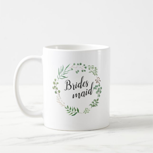 Caneca De Café Folha Wreath Greenerescência Botânica | Bridesmaid (Esquerda)