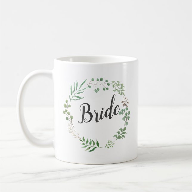 Caneca De Café Folha Wreath Greenerescência Botânica | Noiva (Esquerda)