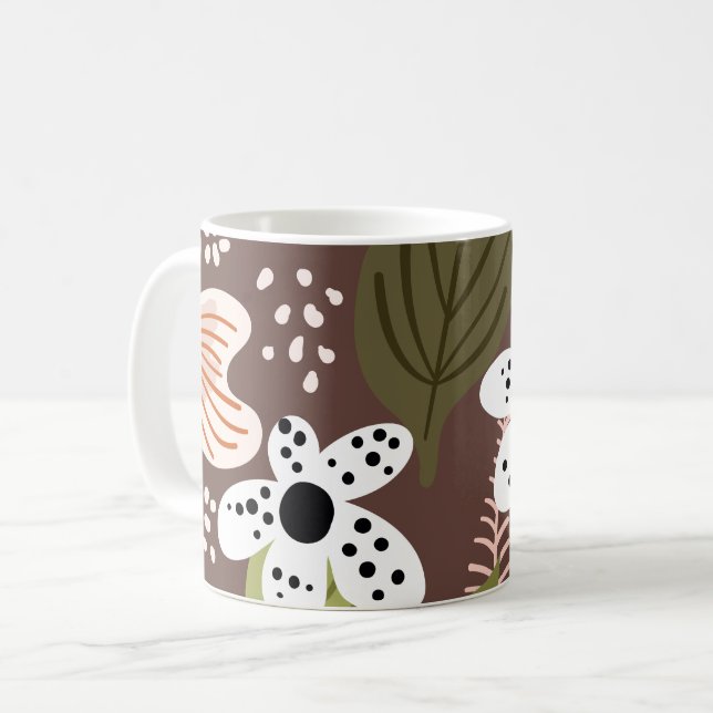 Caneca De Café Folhagem Bonito Moderna Deixa Padrão Floral (Frente Esquerda)
