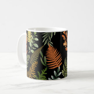 Caneca De Café Folhagem Botânica Fern Escura Colorida Floral
