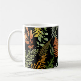 Caneca De Café Folhagem Botânica Fern Escura Colorida Floral