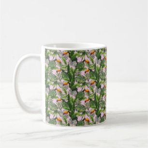 Caneca De Café Folhagem da selva de aves tropicais exótica