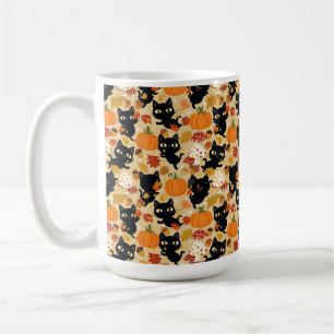 Caneca De Café Folhagem de Abóbora de Gato Preto
