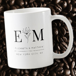 Caneca De Café Folhagem de Monograma Moderno Chic Elegante de Cas