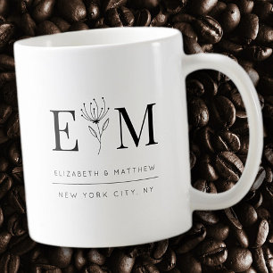 Caneca De Café Folhagem de Monograma Moderno Chic Elegante de Cas