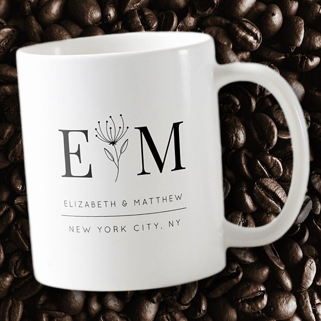 Caneca De Café Folhagem de Monograma Moderno Chic Elegante de Cas (Criador carregado)