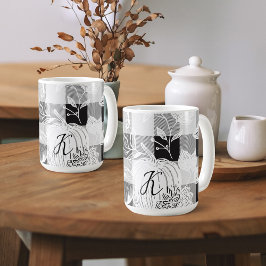 Caneca De Café Folhagem de outono Flores e Bombeiros Xadrezes Pre