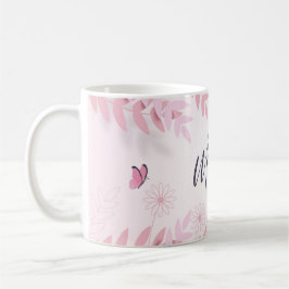 Caneca De Café Folhagem e borboletas rosa
