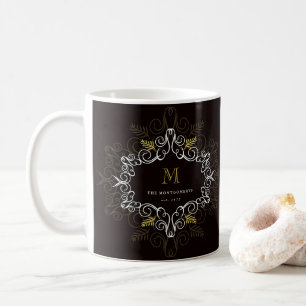 Caneca De Café Folhagem Festiva Arte Deco Monograma Feriado Vinta