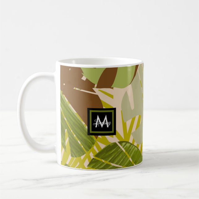 Caneca De Café Folhagem Marrom de Selva Desenhada à Mão   (Esquerda)