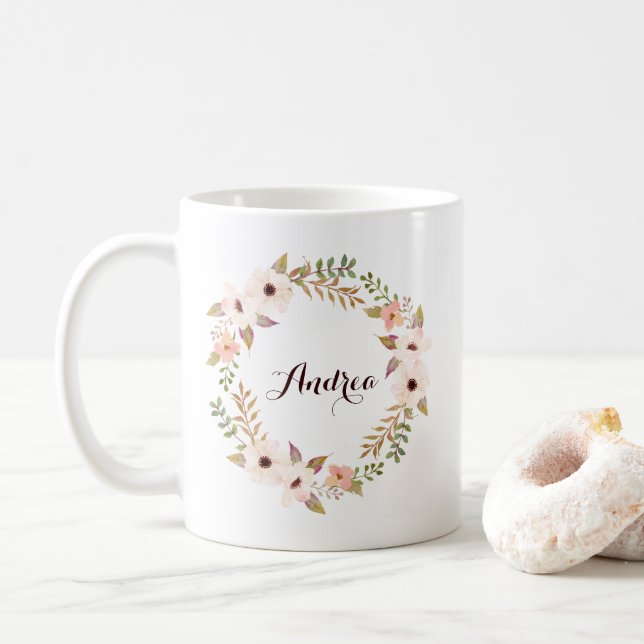Caneca De Café Folhagem russa e exaustão floral Mug personalizada (Com Donut)