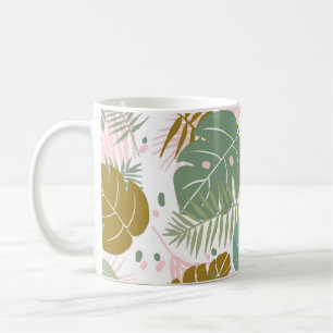Caneca De Café Folhagem Tropical - Padrão De Monstera E Folha De 