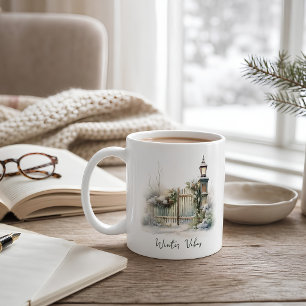 Caneca De Café Folhagem Verde Personalizada Cerca de Neve no Nata