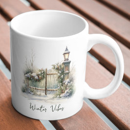 Caneca De Café Folhagem Verde Personalizada Neve Cerca Inverno Na