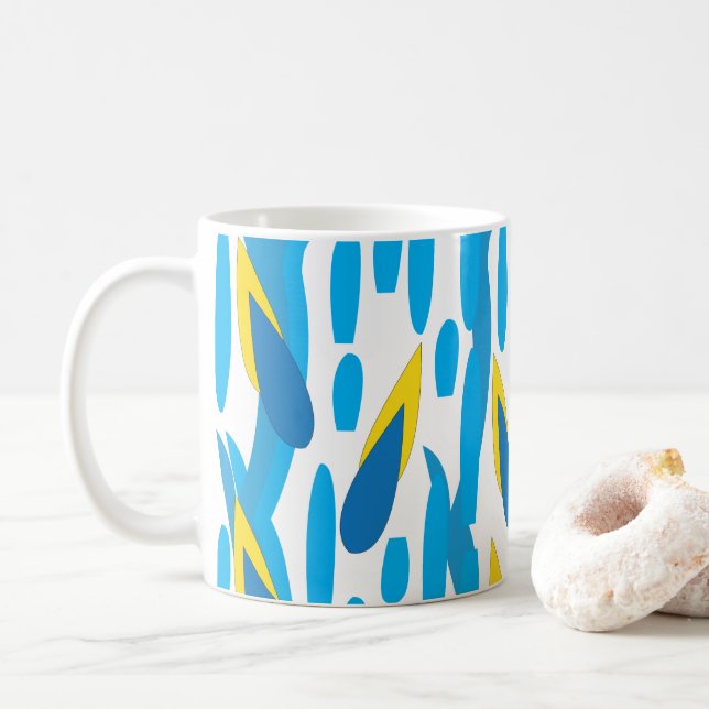 Caneca De Café Folhas Azuis Amarelas (Com Donut)