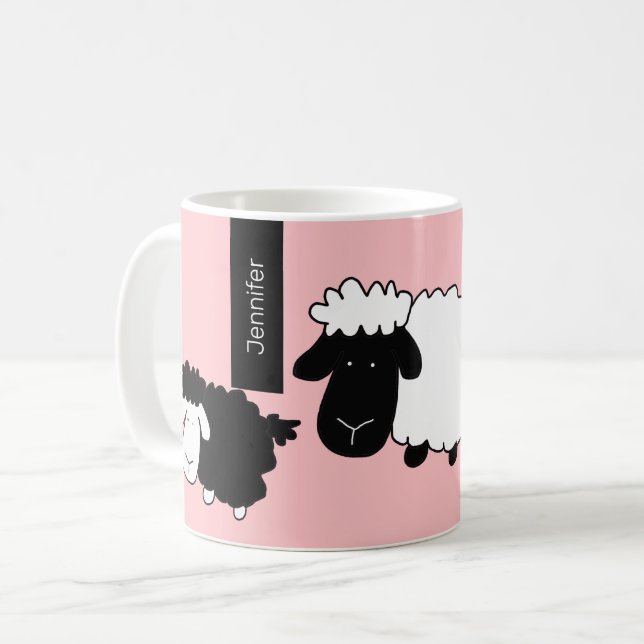 Caneca De Café Folhas Bonitas Ilustração Preta e Branca em Blush (Frente Esquerda)
