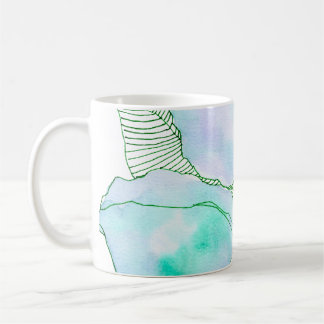 Caneca De Café Folhas Botânicas de Aguarela Verde Menta Lavanda