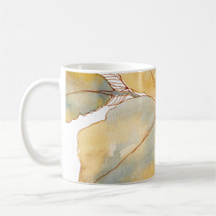 Caneca De Café Folhas Botânicas de Aquarela Azul Dourado Suave
