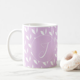 Caneca De Café Folhas brancas iniciais personalizadas de silhueta