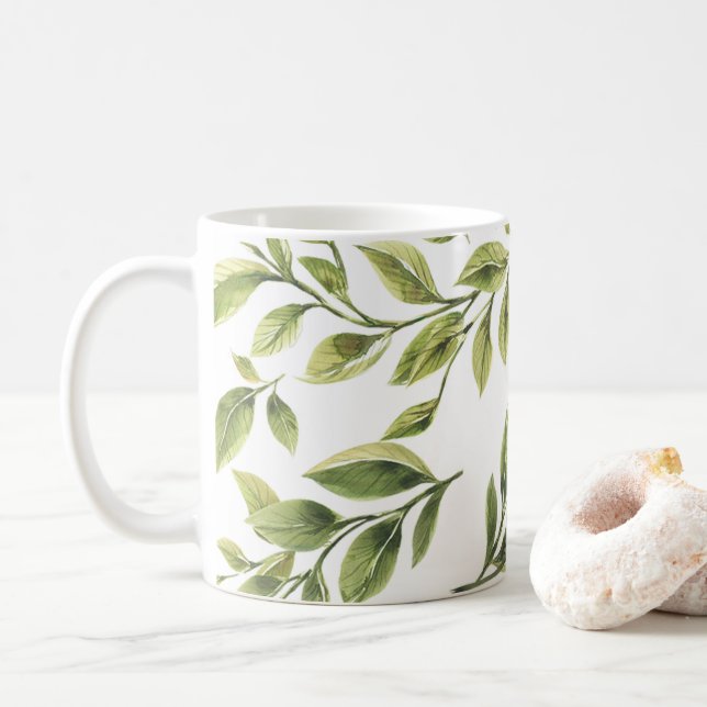 Caneca De Café Folhas clássicas do verde-primavera (Com Donut)