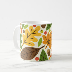 Caneca De Café Folhas Coloridas de Outono e Padrão de Bolotas